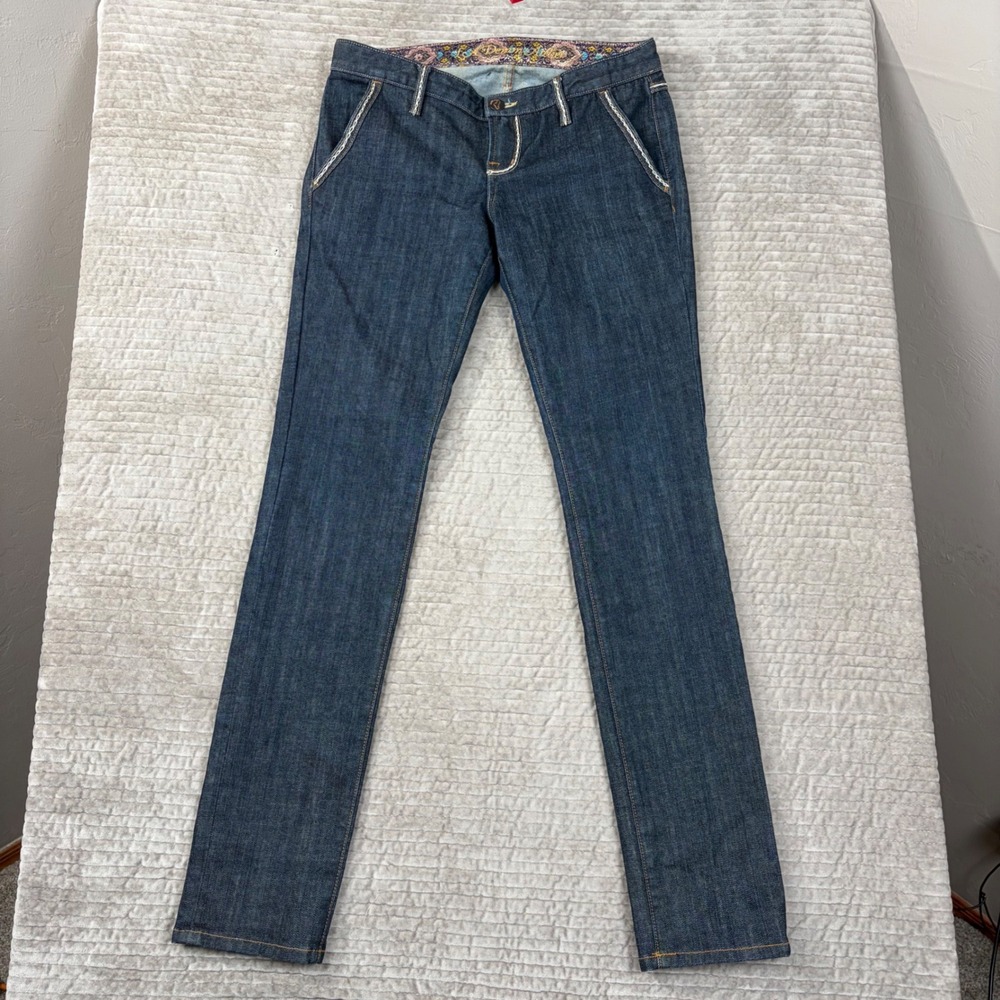 LA Denim Atelier Str Siete‎ Dnm Jeans Indigo Contrast Stitch Embroidered Size 28